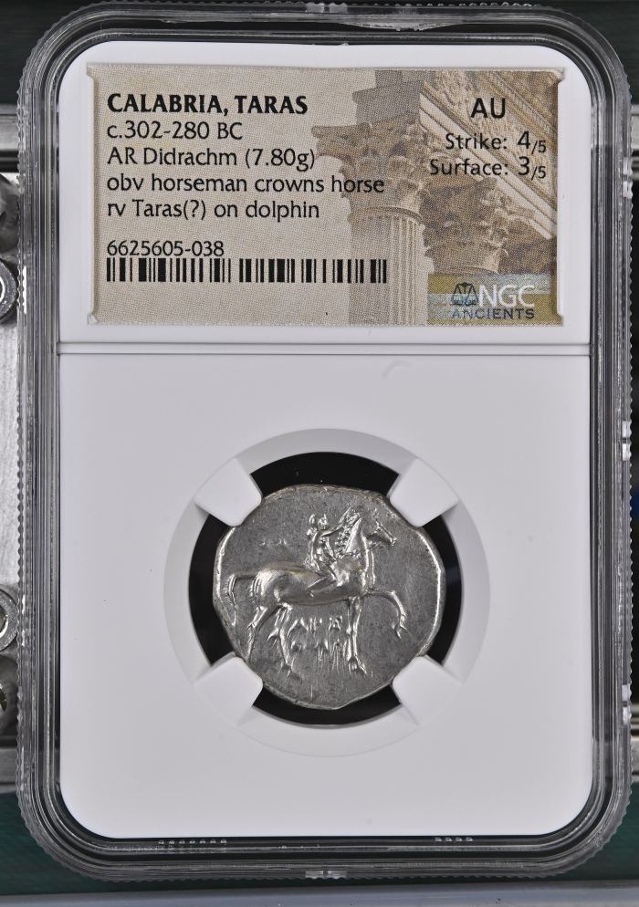 Calabria Taras c.302-280 BC AR Didrachm NGC AU 0126860