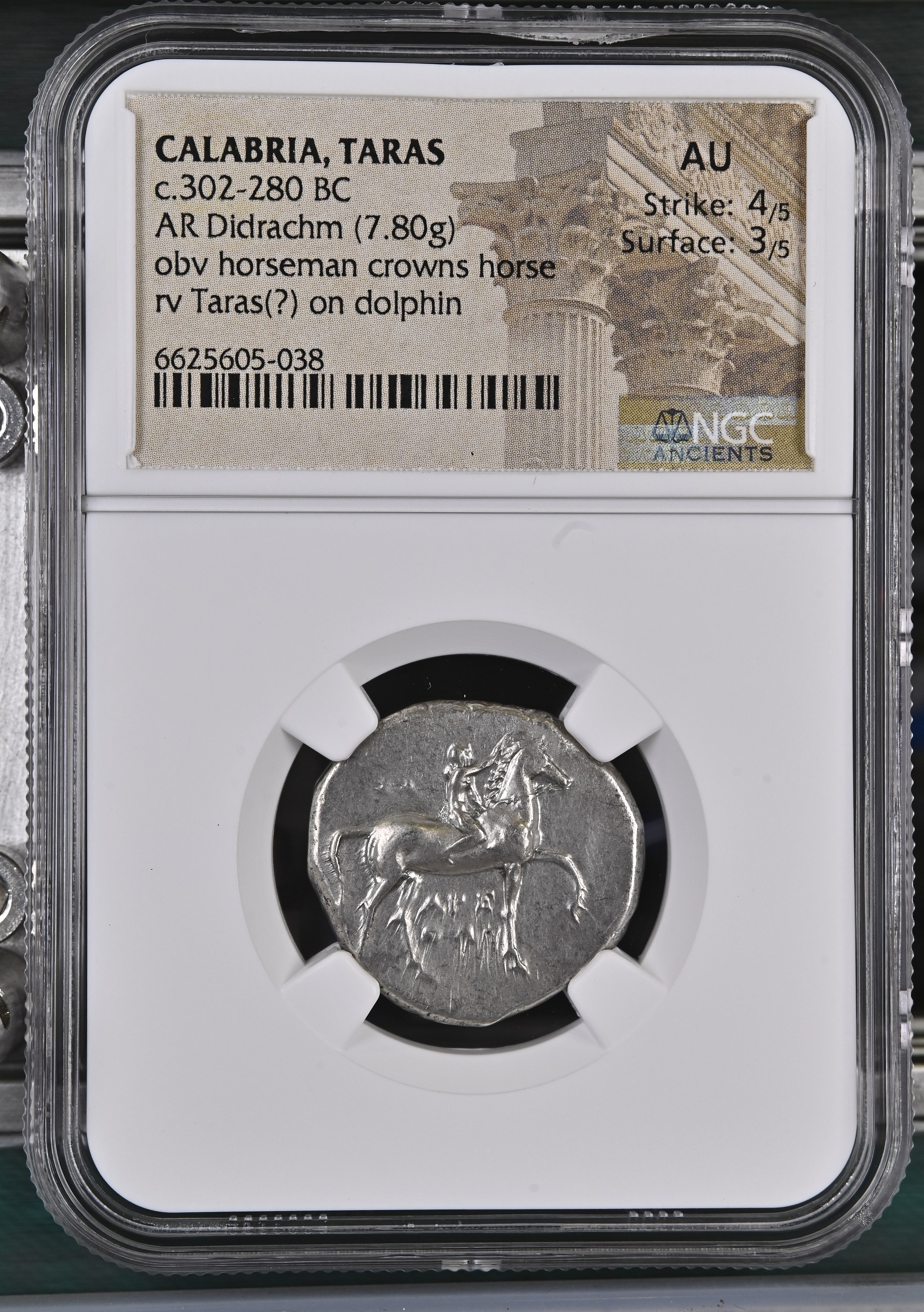 Calabria Taras c.302-280 BC AR Didrachm NGC AU 0126860