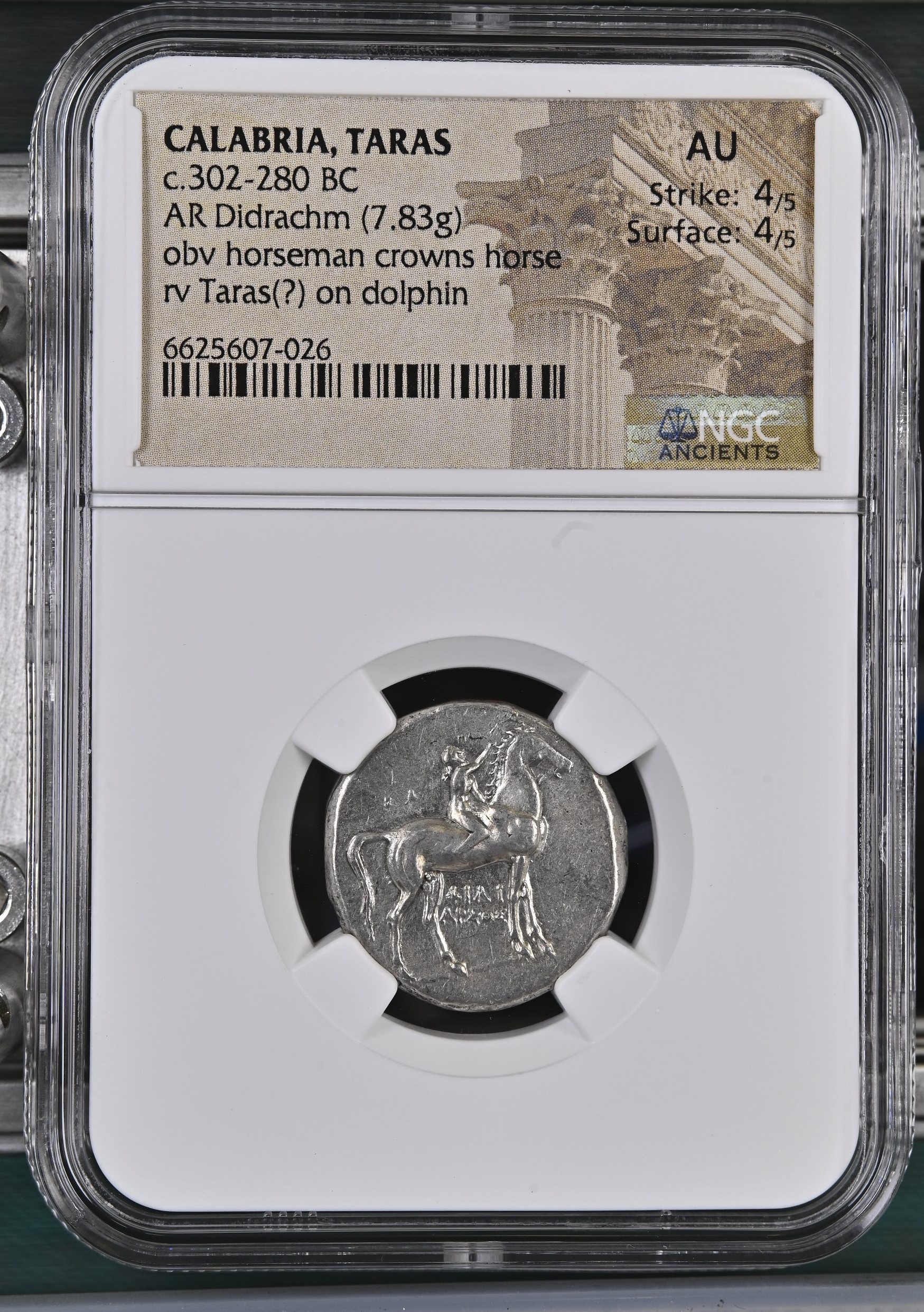 Calabria Taras c.302-280 BC AR Didrachm NGC AU 0126878