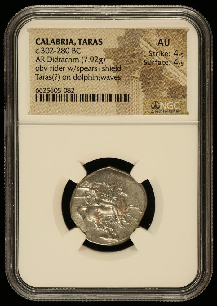 Calabria Taras c.302-280 BC AR Didrachm NGC AU 0126889