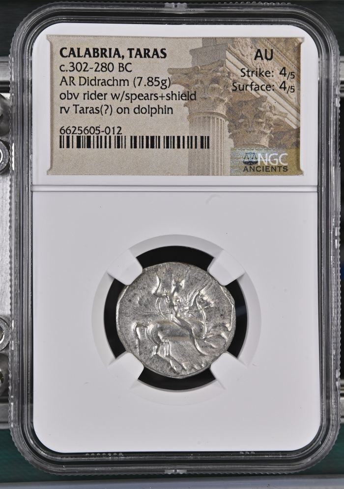 Calabria Taras c.302-280 BC AR Didrachm NGC AU 0126895