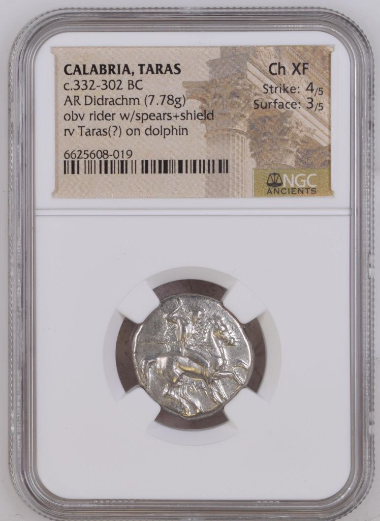 Calabria Taras c.302-280 BC AR Didrachm NGC Ch XF 0126983