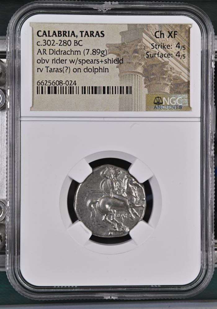 Calabria Taras c.302-280 BC AR Didrachm NGC Ch XF 0126994