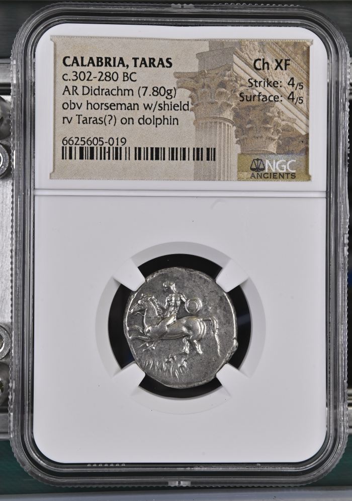 Calabria Taras c.302-280 BC AR Didrachm NGC Ch XF 0127013