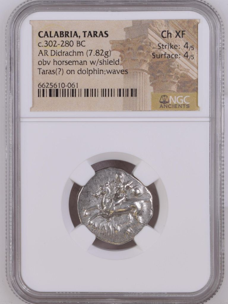 Calabria Taras c.302-280 BC AR Didrachm NGC Ch XF 0127021