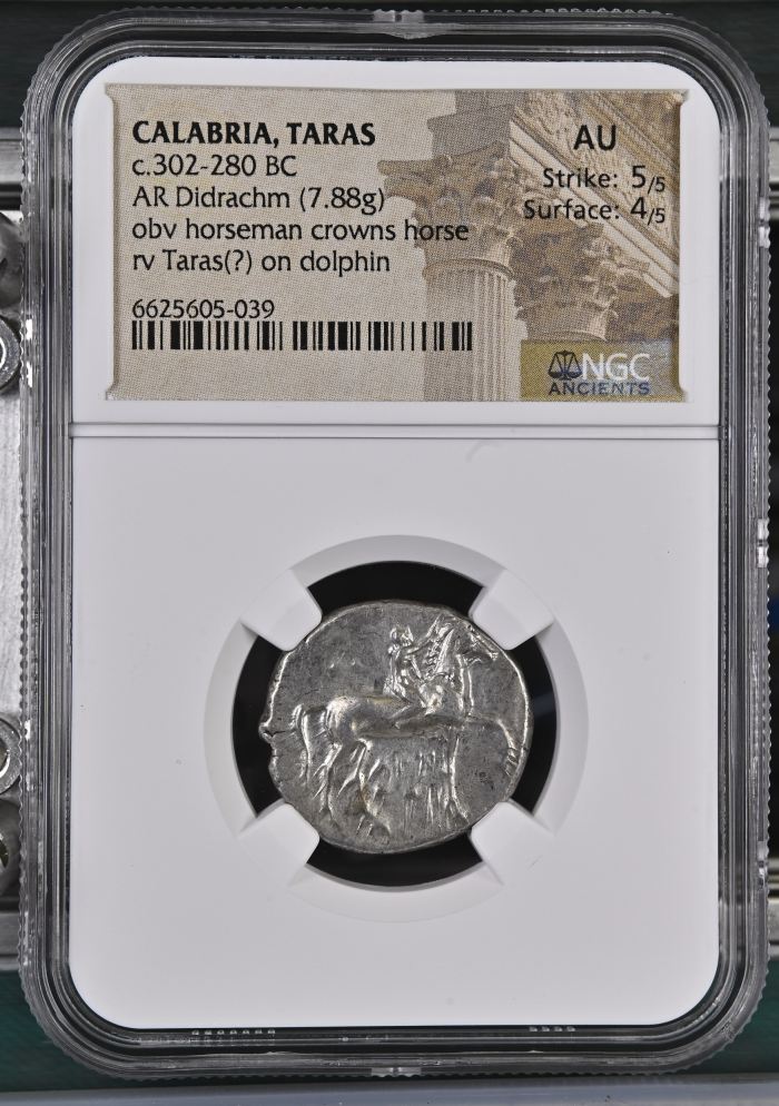 Calabria Taras c.302-280 BC AR Didrachm NGC Ch AU 0127056