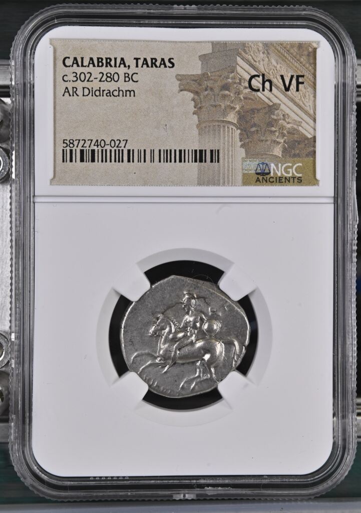 Calabria Taras c.302-280 BC AR Didrachm NGC Ch VF 0127276Property of World Numismatics
