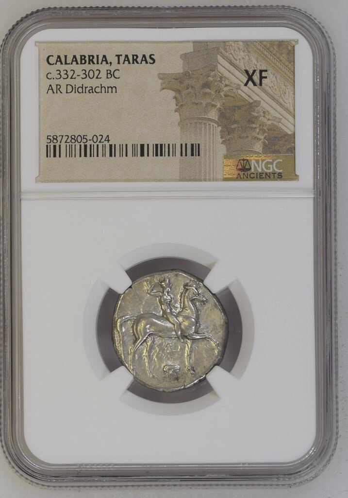 Calabria Taras c.332-302 BC AR Didrachm NGC XF 0127395Property of World Numismatics