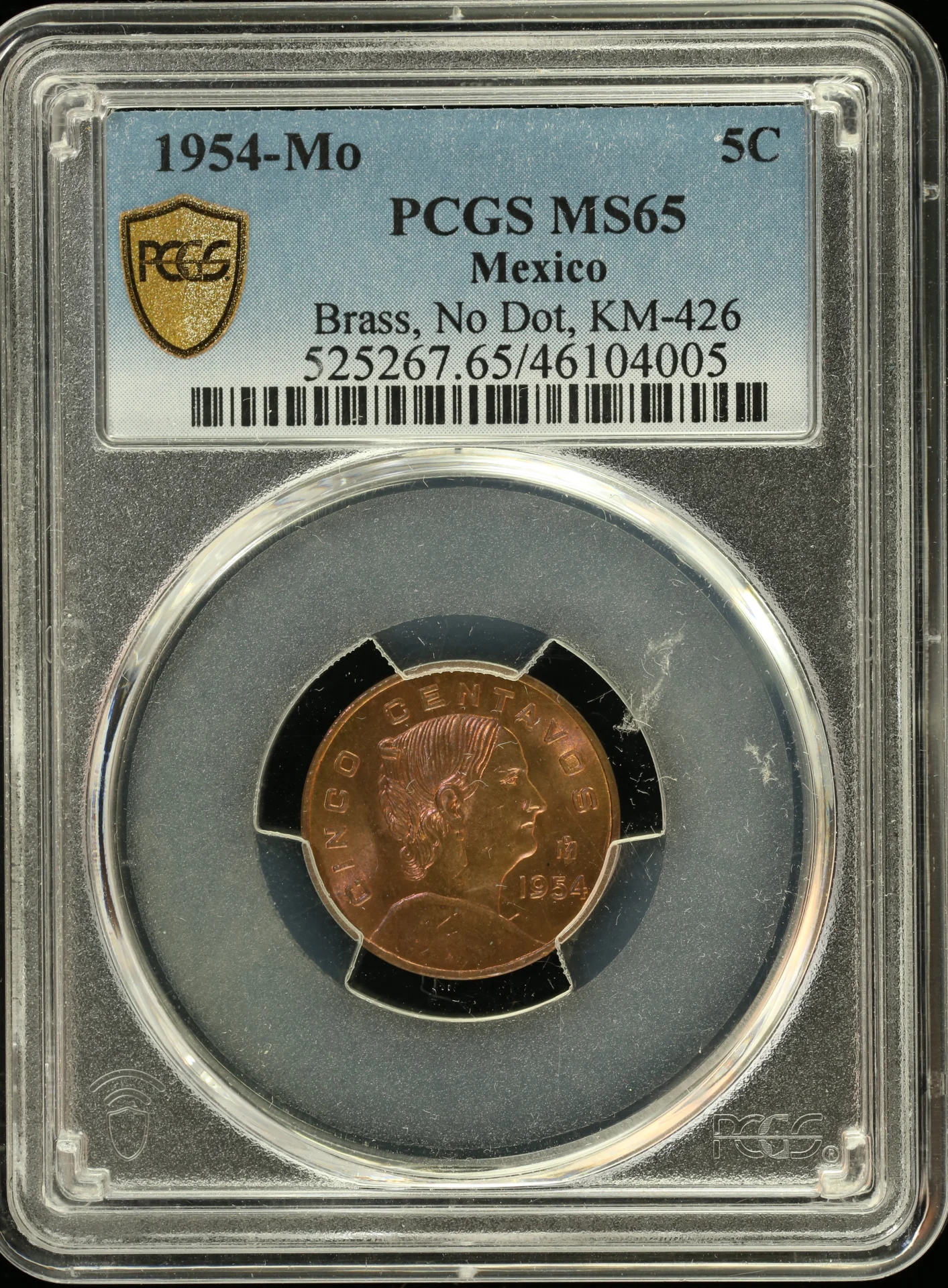 5 Centavo Mexican Coins Modern Silver & Minors Modern Silver & Minors 5 Centavos 1954 Mo PCGS MS65 0127775 Modern Silver & Minors 5 Centavos 1954 Mo PCGS MS65 0127775