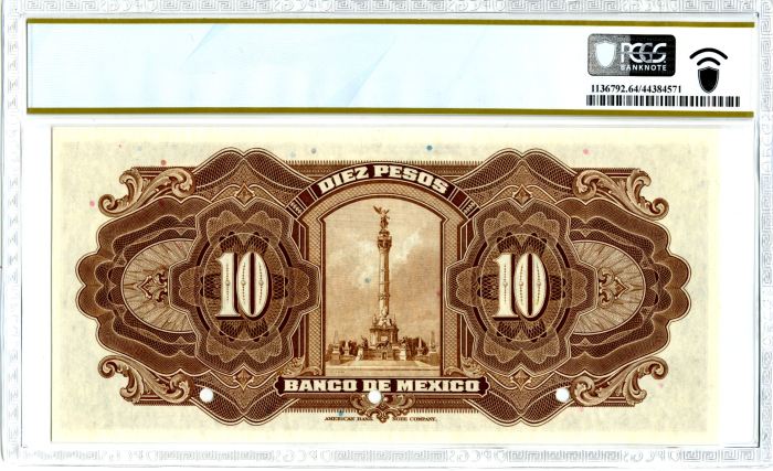 Banco De Mexico 10 Pesos ND(1925-34) M4616s PCGS Ch UNC 64 PPQ f_34349Banco De Mexico 10 Pesos ND(1925-34) M4616s PCGS Ch UNC 64 PPQ f_34349 - Image 2