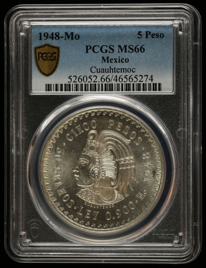 Modern Silver & Minors 5 Peso 1948 Mo PCGS MS66 0128546Modern Silver & Minors 5 Peso 1948 Mo PCGS MS66 0128546