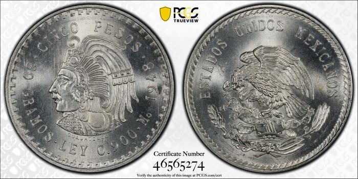 Modern Silver & Minors 5 Peso 1948 Mo PCGS MS66 0128546Modern Silver & Minors 5 Peso 1948 Mo PCGS MS66 0128546 - Image 3