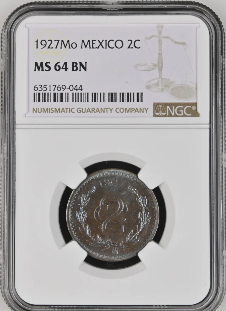 2 Centavo Mexican Coins Modern Silver & Minors Modern Silver & Minors 2 Centavo 1927 Mo NGC MS64BN 0129278 Modern Silver & Minors 2 Centavo 1927 Mo NGC MS64BN 0129278