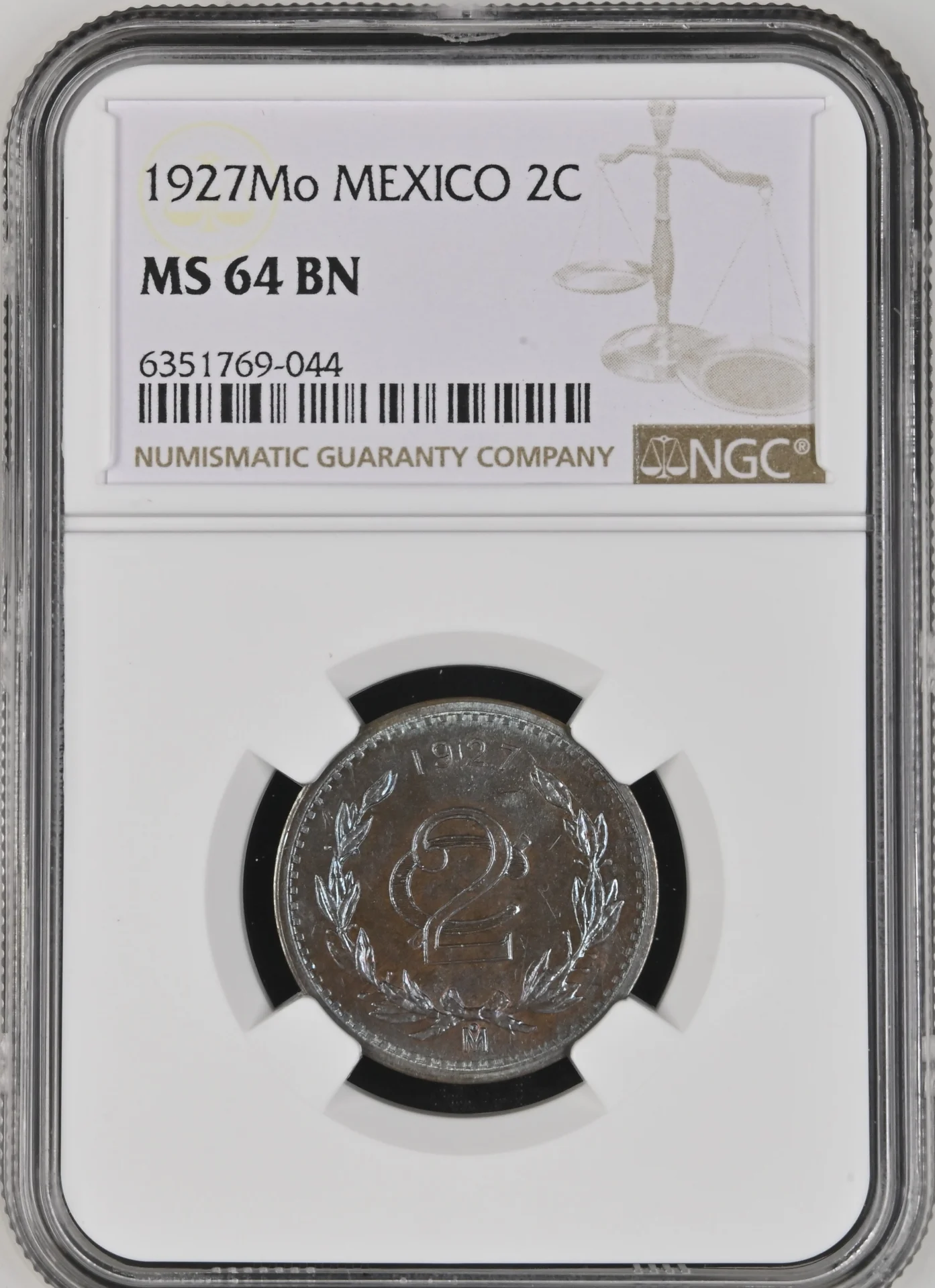 2 Centavo Mexican Coins Modern Silver & Minors Modern Silver & Minors 2 Centavo 1927 Mo NGC MS64BN 0129278 Modern Silver & Minors 2 Centavo 1927 Mo NGC MS64BN 0129278
