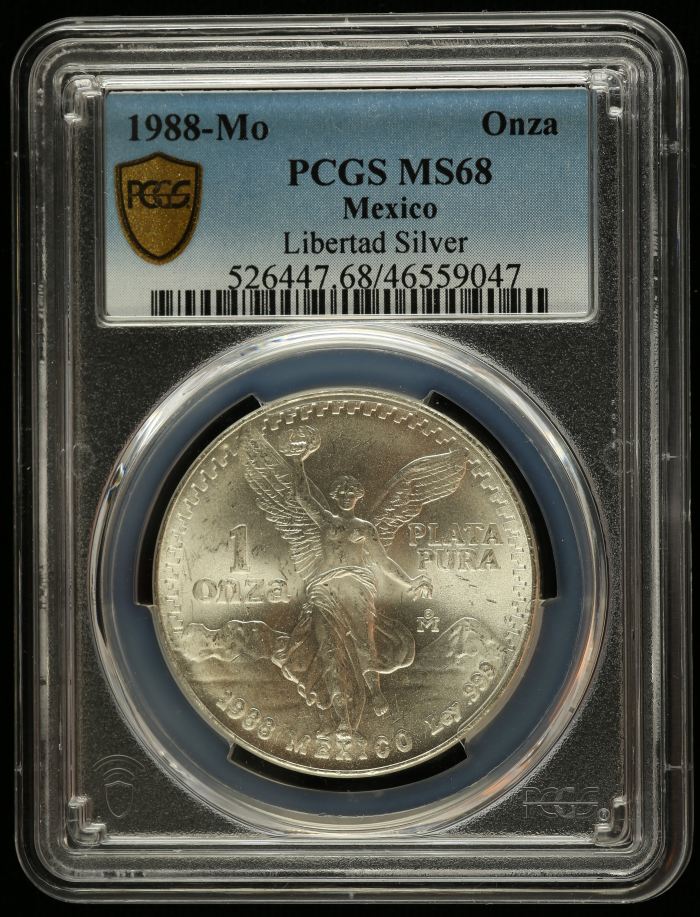 Modern Silver & Minors Onza 1988 Mo PCGS MS68 0129649Modern Silver & Minors Onza 1988 Mo PCGS MS68 0129649