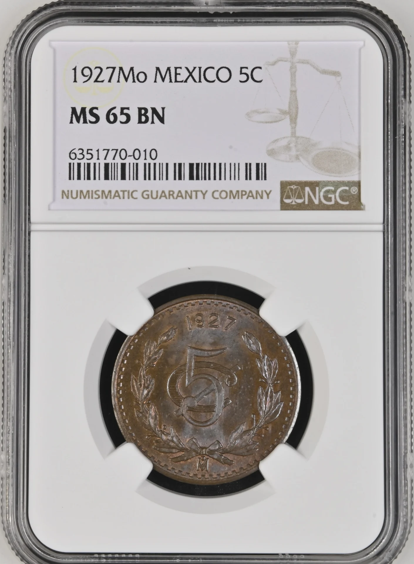 5 Centavo Mexican Coins Modern Silver & Minors Modern Silver & Minors 5 Centavo 1927 Mo NGC MS65BN 0129807 Modern Silver & Minors 5 Centavo 1927 Mo NGC MS65BN 0129807