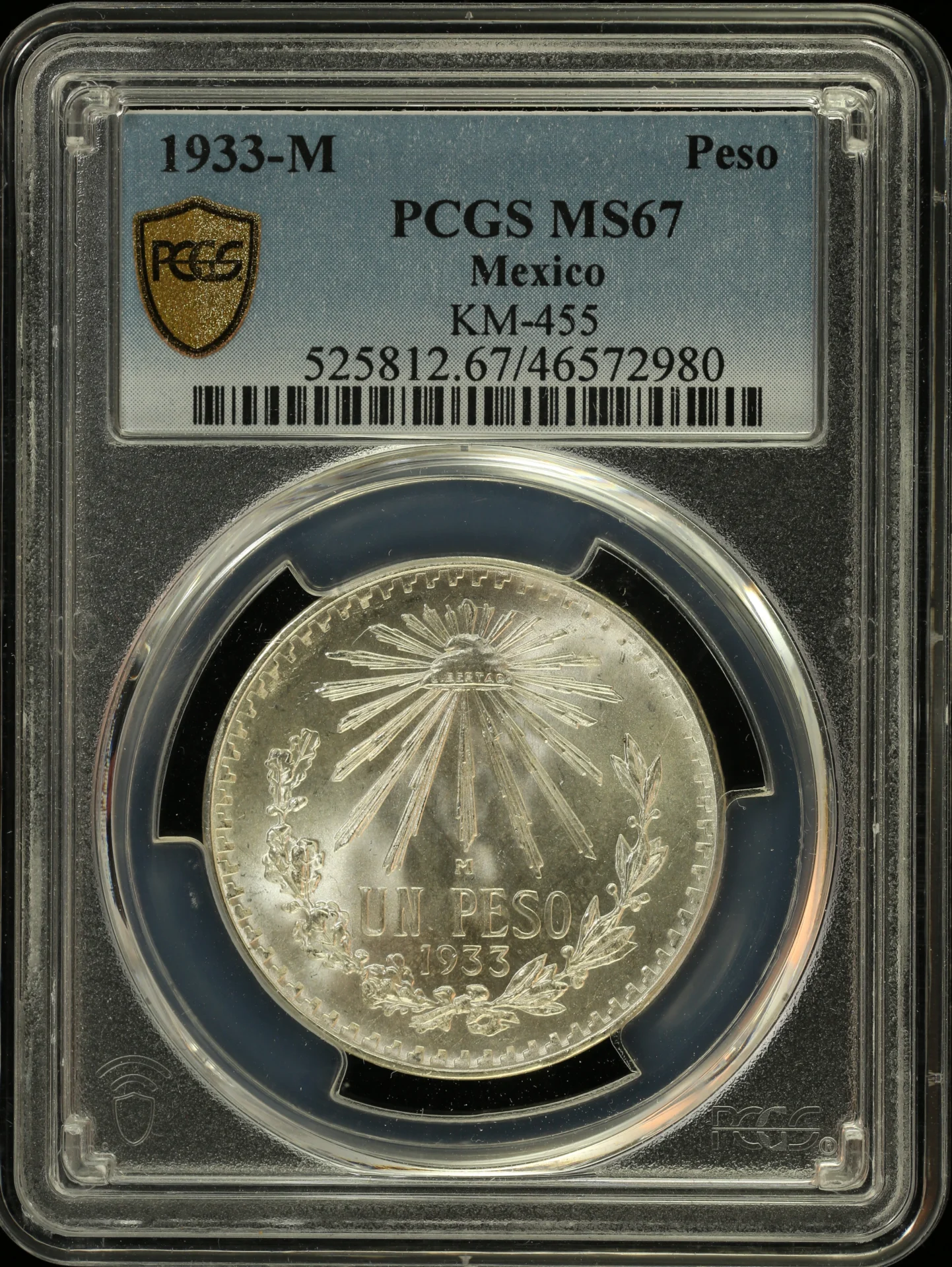 Mexican Coins Modern Silver & Minors Peso Modern Silver & Minors Peso 1933 M PCGS MS67 0128174 Modern Silver & Minors Peso 1933 M PCGS MS67 0128174
