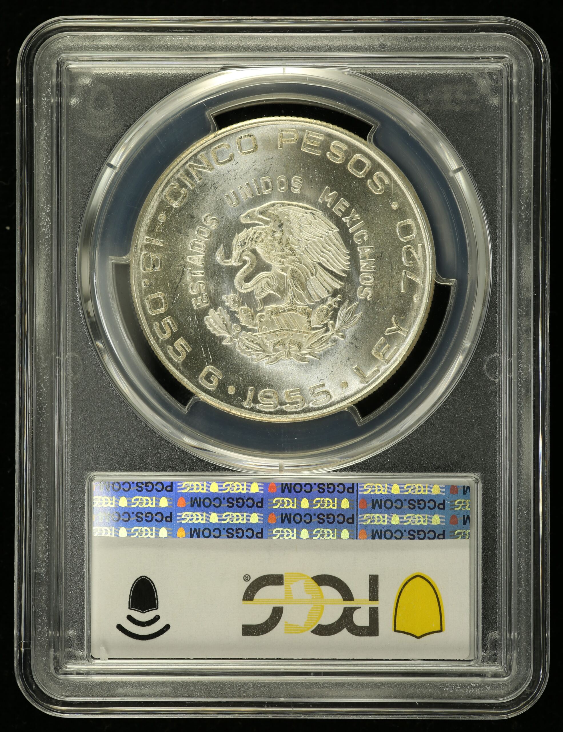 5 Peso Mexican Coins Modern Silver & Minors Modern Silver & Minors 5 Peso 1955 Mo PCGS MS66 0128919 Modern Silver & Minors 5 Peso 1955 Mo PCGS MS66 0128919Modern Silver & Minors 5 Peso 1955 Mo PCGS MS66 0128919 - Image 2