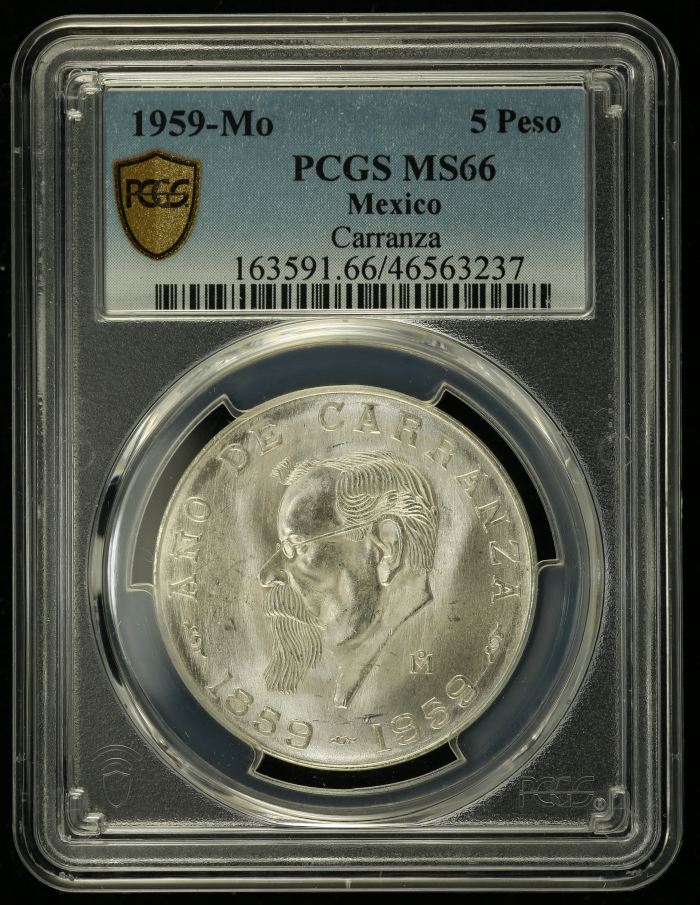 Modern Silver & Minors 5 Peso 1959 Mo PCGS MS66 0128956Modern Silver & Minors 5 Peso 1959 Mo PCGS MS66 0128956