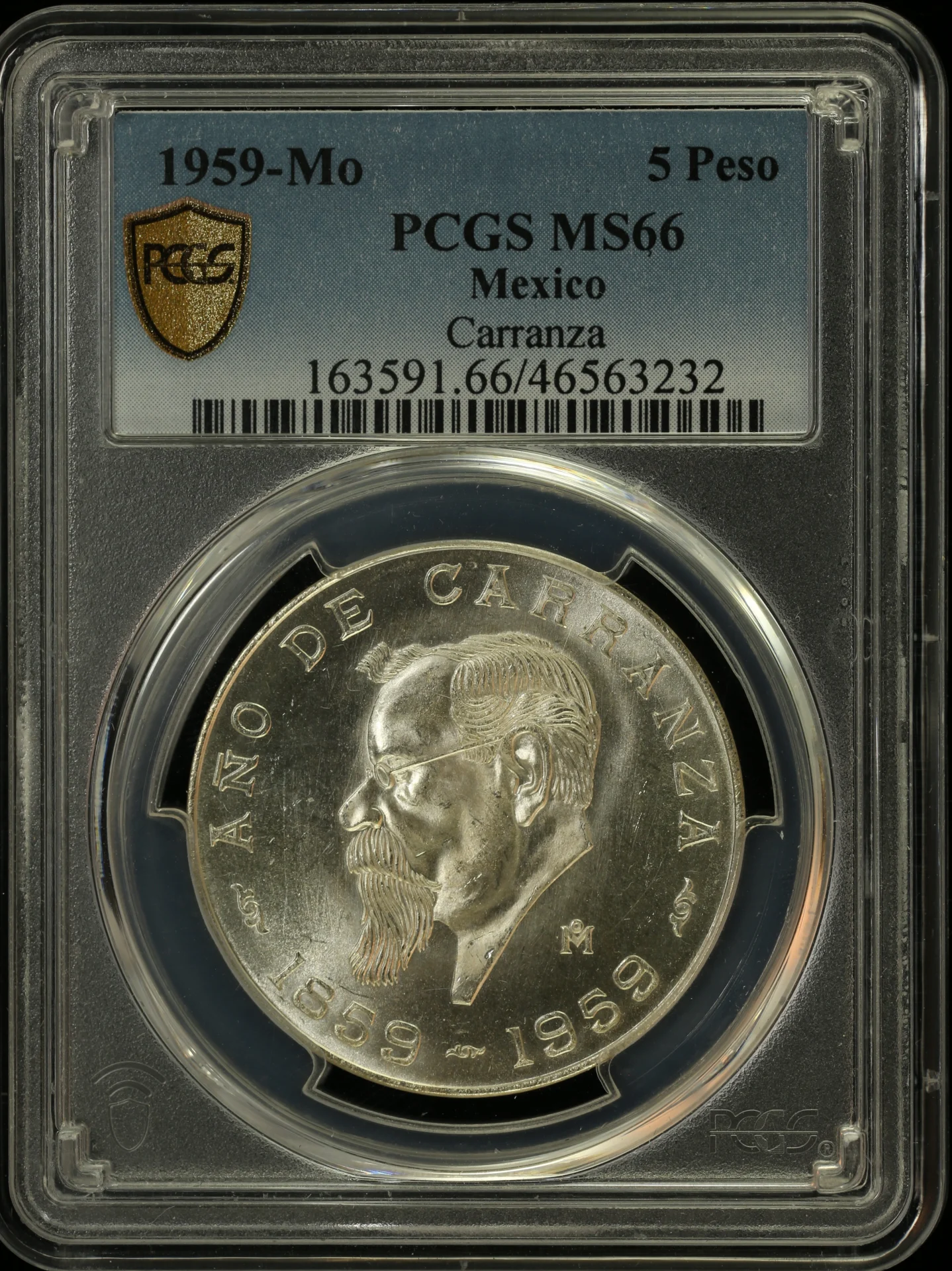 5 Peso Mexican Coins Modern Silver & Minors Modern Silver & Minors 5 Peso 1959 Mo PCGS MS66 0128948 Modern Silver & Minors 5 Peso 1959 Mo PCGS MS66 0128948