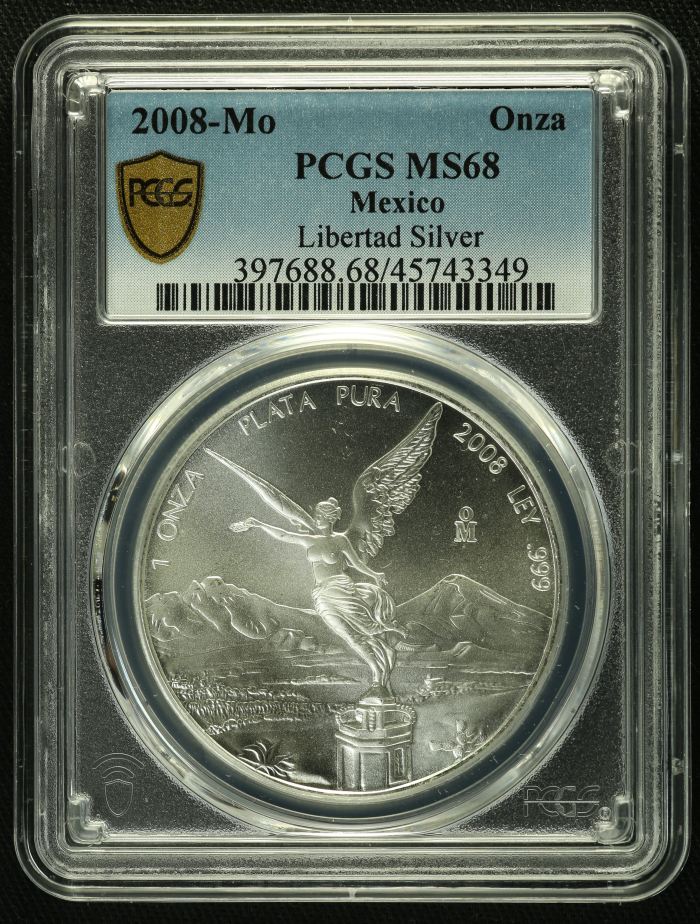 Modern Silver & Minors Onza 2008 Mo PCGS MS68 0128758Modern Silver & Minors Onza 2008 Mo PCGS MS68 0128758