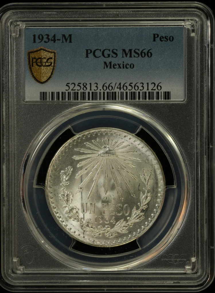 Mexican Coins Modern Silver & Minors Peso Modern Silver & Minors Peso 1934 M PCGS MS66 0128853 Modern Silver & Minors Peso 1934 M PCGS MS66 0128853