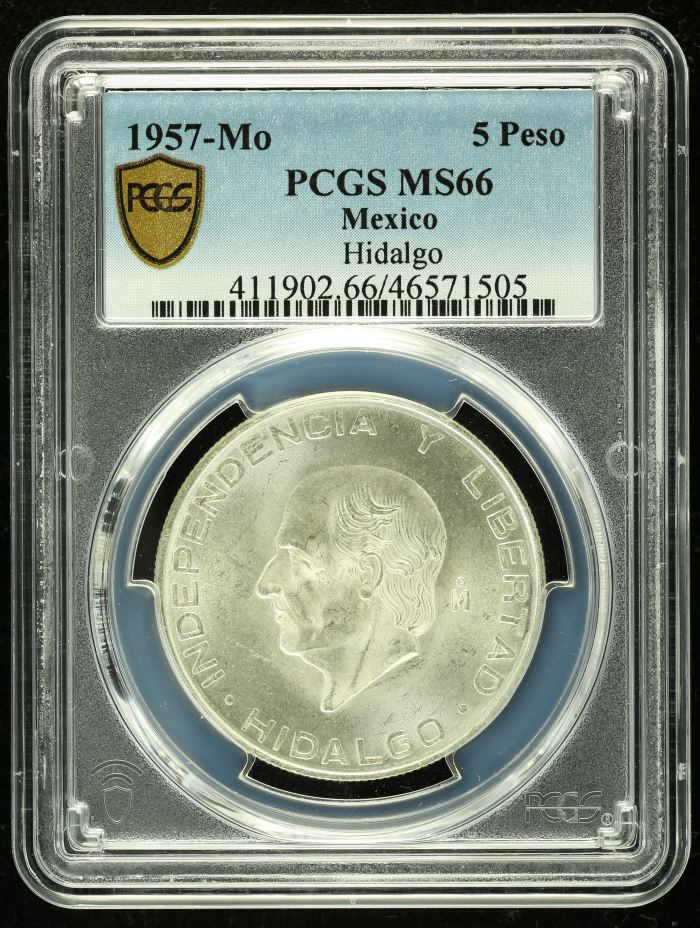 Modern Silver & Minors 5 Peso 1957 Mo PCGS MS66 0130395Modern Silver & Minors 5 Peso 1957 Mo PCGS MS66 0130395