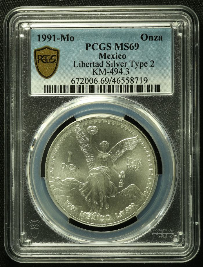Modern Silver & Minors Onza 1991 Mo PCGS MS69 0130543Modern Silver & Minors Onza 1991 Mo PCGS MS69 0130543