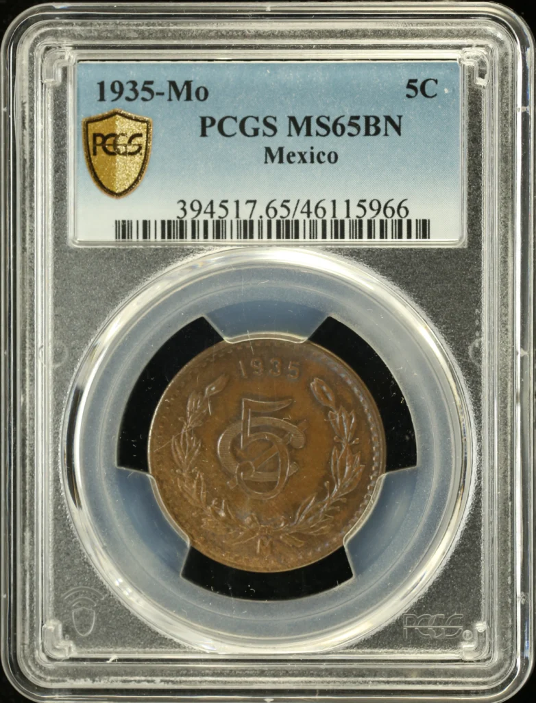 5 Centavo Mexican Coins Modern Silver & Minors Modern Silver & Minors 5 Centavo 1935 Mo PCGS MS65BN 0130282 Modern Silver & Minors 5 Centavo 1935 Mo PCGS MS65BN 0130282