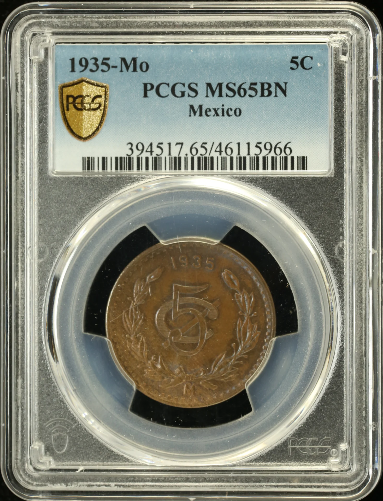 5 Centavo Mexican Coins Modern Silver & Minors Modern Silver & Minors 5 Centavo 1935 Mo PCGS MS65BN 0130282 Modern Silver & Minors 5 Centavo 1935 Mo PCGS MS65BN 0130282