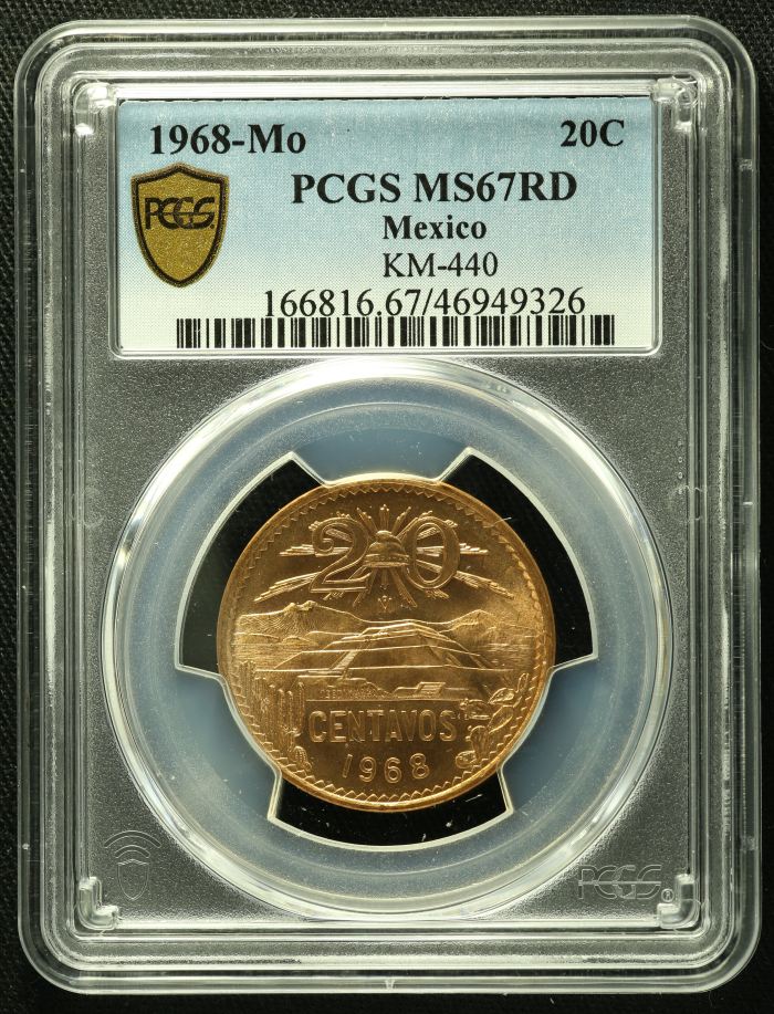 Modern Silver & Minors 20 Centavo 1968 Mo PCGS MS67RD 0130667Modern Silver & Minors 20 Centavo 1968 Mo PCGS MS67RD 0130667