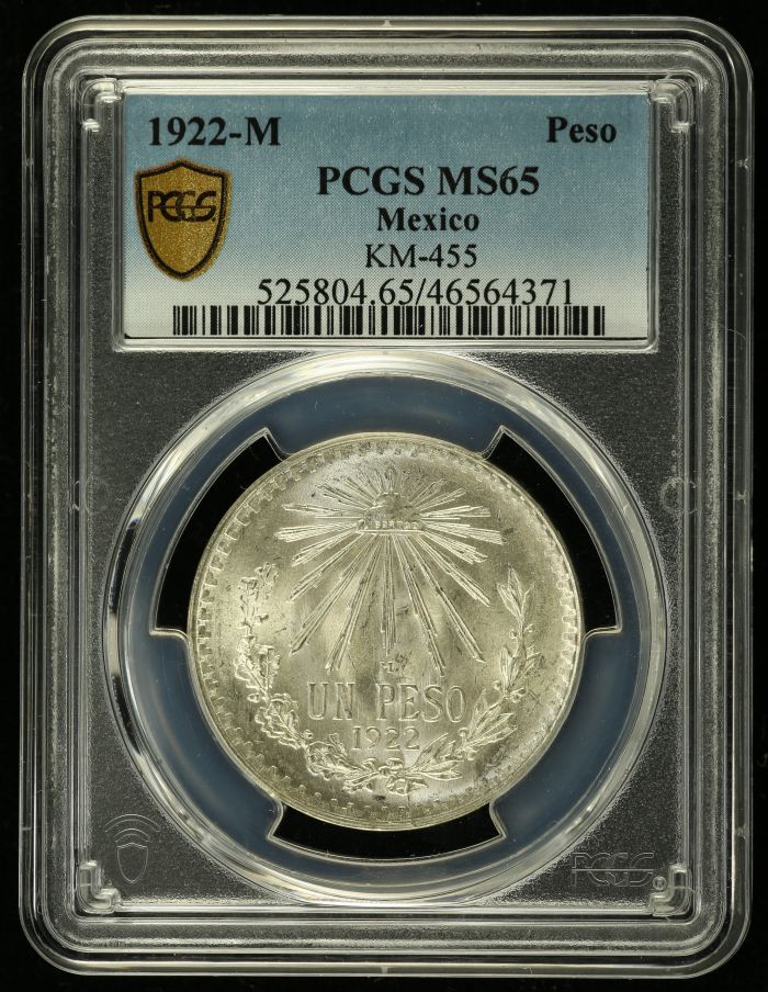 Modern Silver & Minors Peso 1922 M PCGS MS65 0130891Modern Silver & Minors Peso 1922 M PCGS MS65 0130891