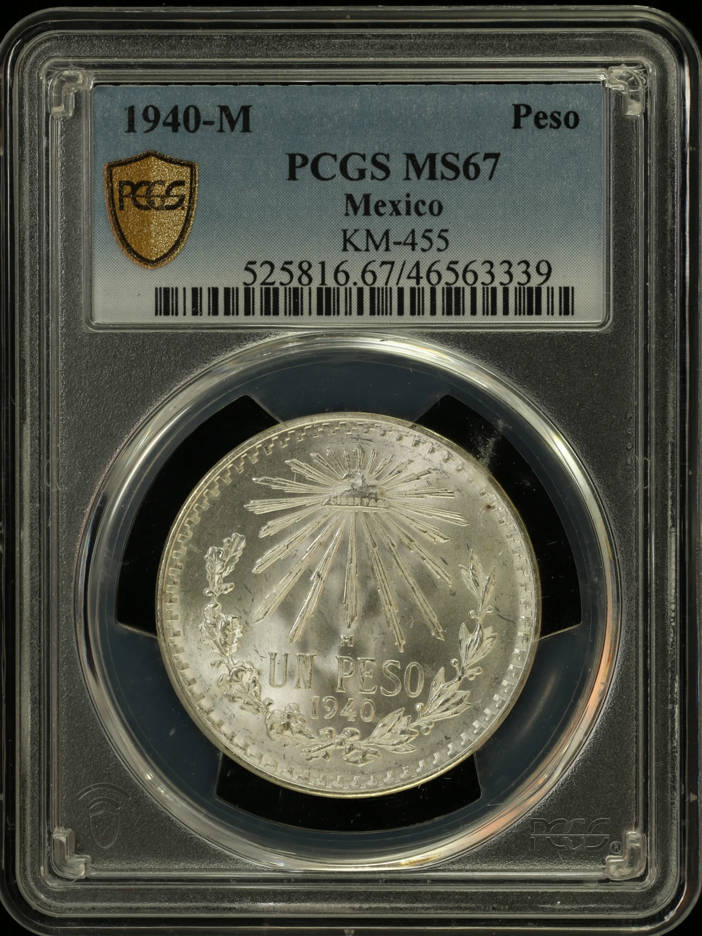 Mexican Coins Modern Silver & Minors Peso Modern Silver & Minors Peso 1940 M PCGS MS67 0129976 Modern Silver & Minors Peso 1940 M PCGS MS67 0129976