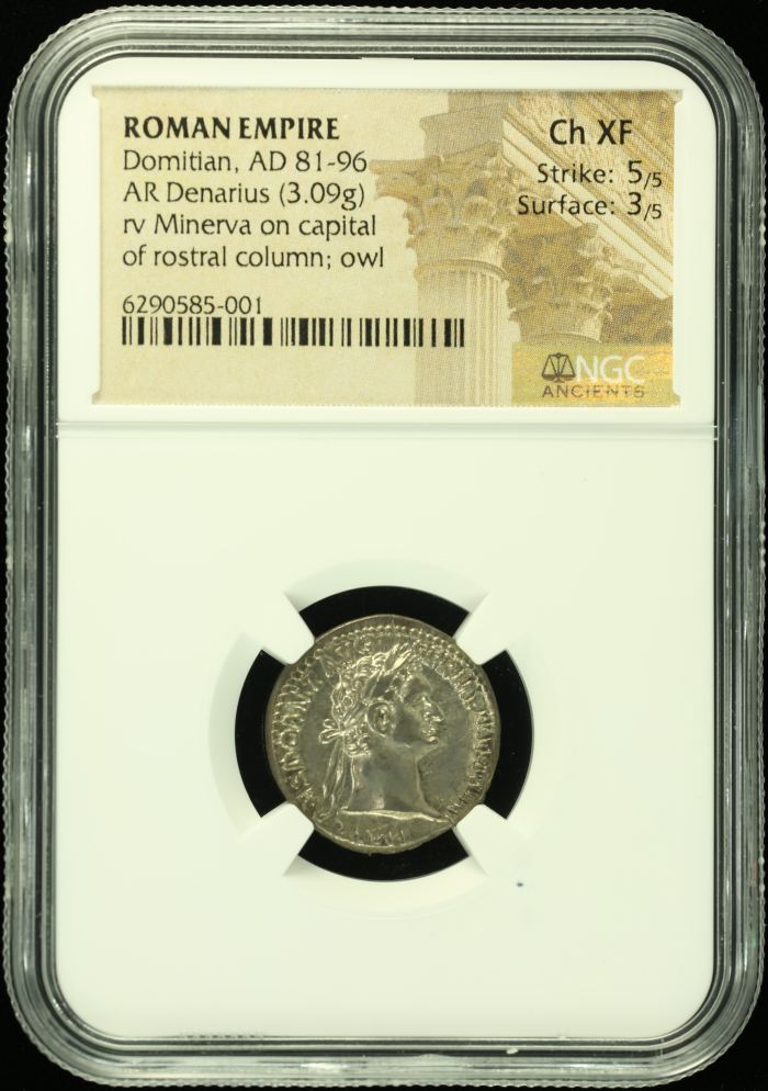 Roman Imperial Domitian 81-96 AD AR Denarius NGC Ch XF 0130082Roman Imperial Domitian 81-96 AD AR Denarius NGC Ch XF 0130082