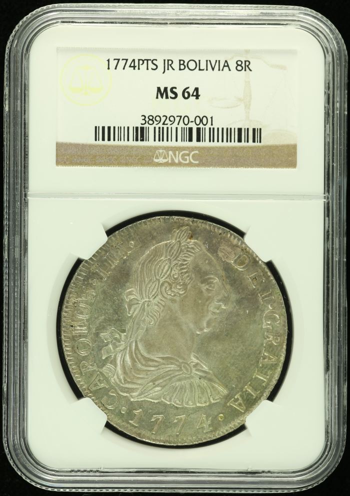 Bolivia 8 Reales 1774 Pts JR NGC MS64 0130072Bolivia 8 Reales 1774 Pts JR NGC MS64 0130072