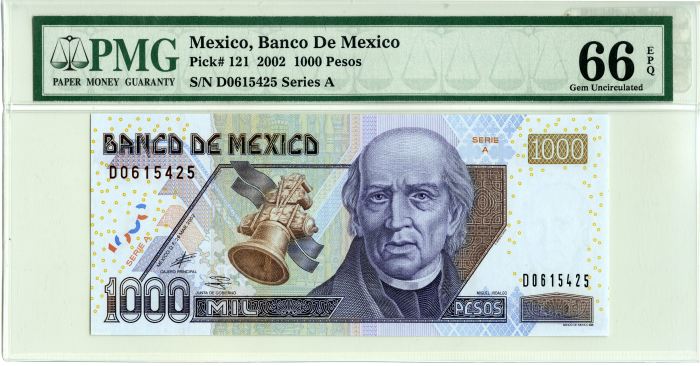 Banco De Mexico 1000 Pesos 2002 PMG Gem Unc 66 EPQ f_34518