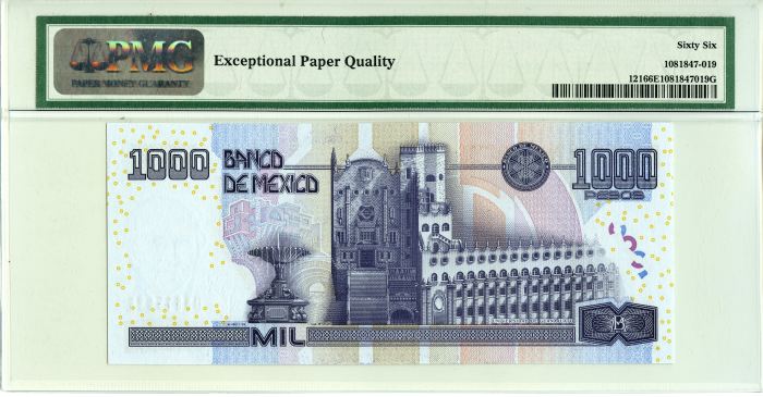 Banco De Mexico 1000 Pesos 2002 PMG Gem Unc 66 EPQ f_34518