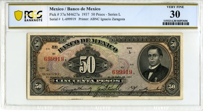 Banco De Mexico 50 Pesos 1937 M4627a PCGS VF30 f_34550