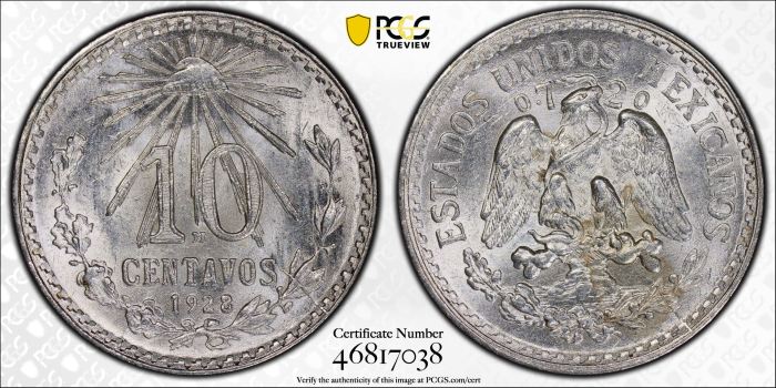 Modern Silver & Minors 10 Centavo 1928 M PCGS MS65 0131352Modern Silver & Minors 10 Centavo 1928 M PCGS MS65 0131352 - Image 3