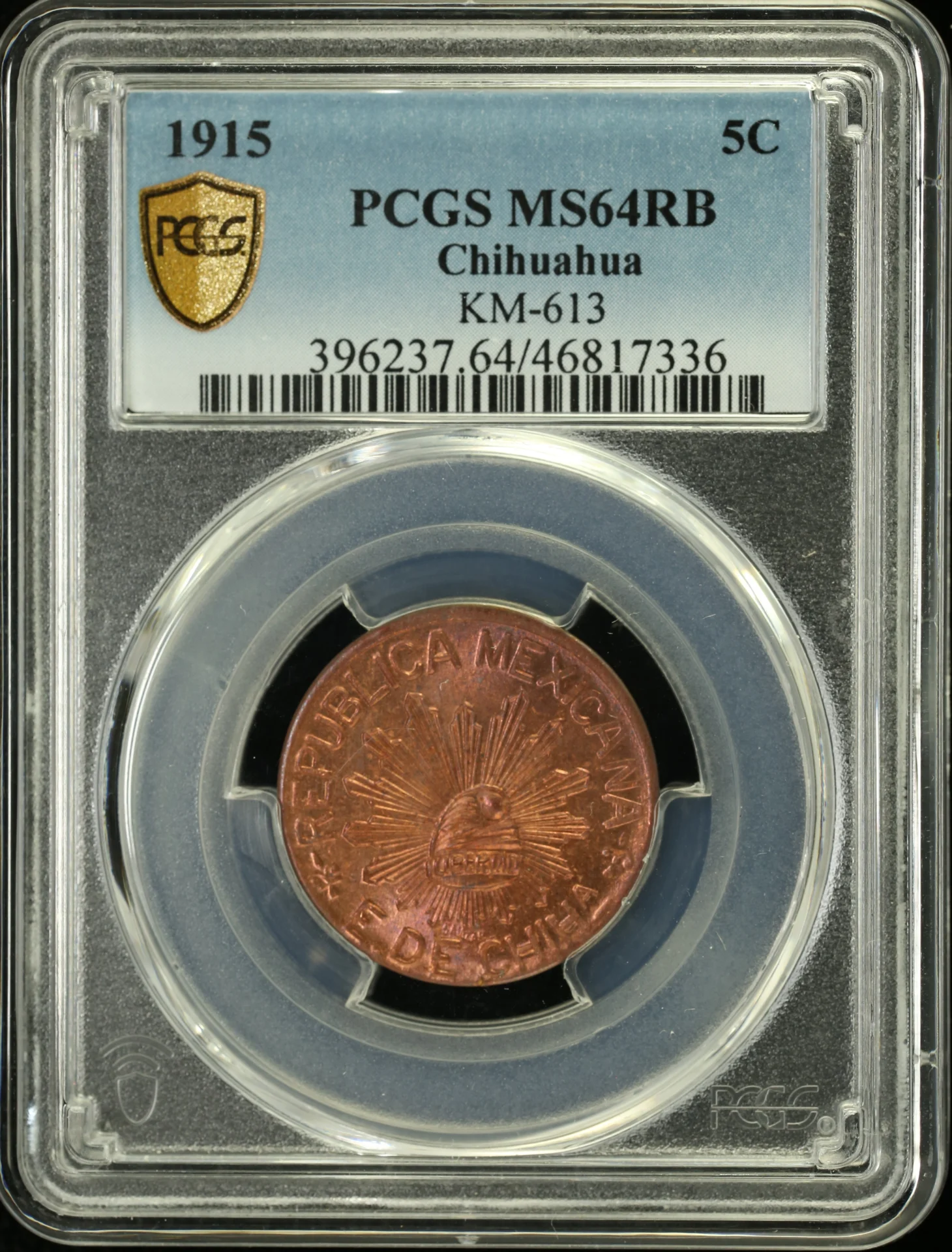 Mexican Coins Revolution Revolution 5 Centavo 1915 Chihuahua PCGS MS64RB 0132279 Revolution 5 Centavo 1915 Chihuahua PCGS MS64RB 0132279