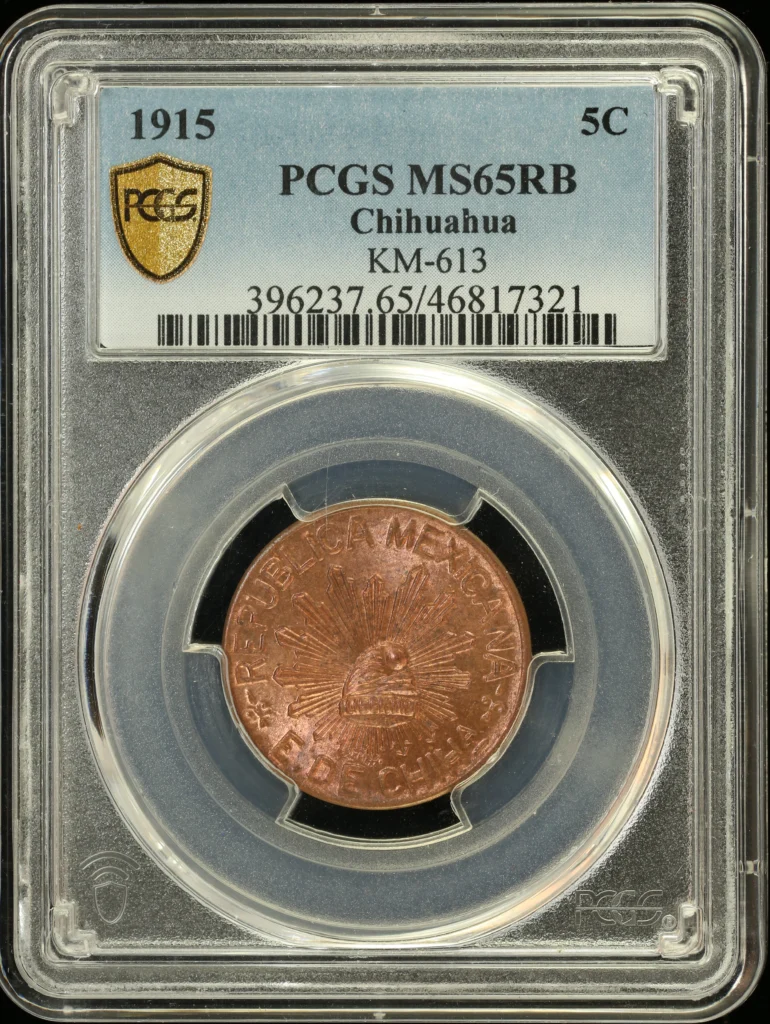 Revolution 5 Centavo 1915 Chihuahua PCGS MS65RB 0132270