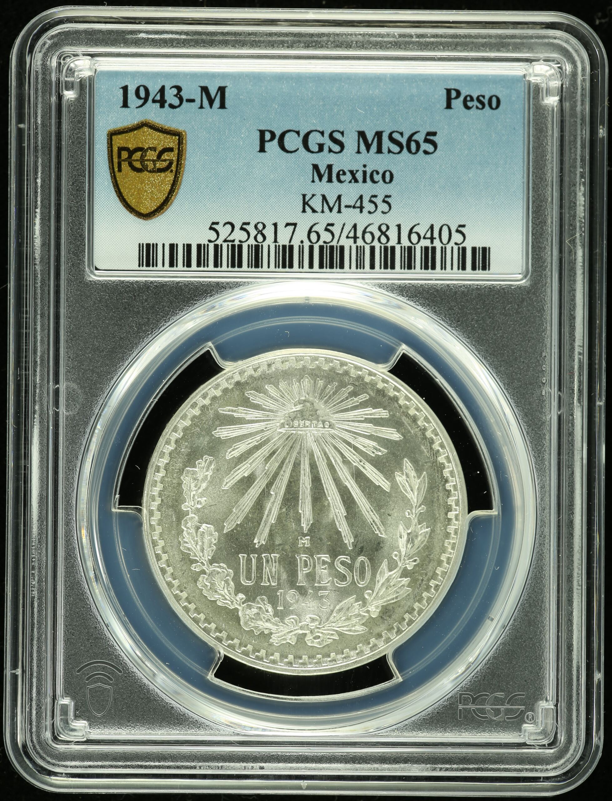 Mexican Coins Modern Silver & Minors Modern Silver & Minors Peso 1943 M PCGS MS65 0132901 Modern Silver & Minors Peso 1943 M PCGS MS65 0132901Modern Silver & Minors Peso 1943 M PCGS MS65 0132901