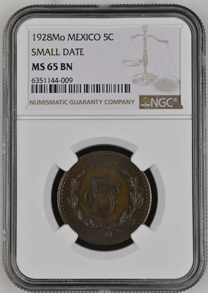 Modern Silver & Minors 5 Centavo 1928 Mo NGC MS65BN 0133496