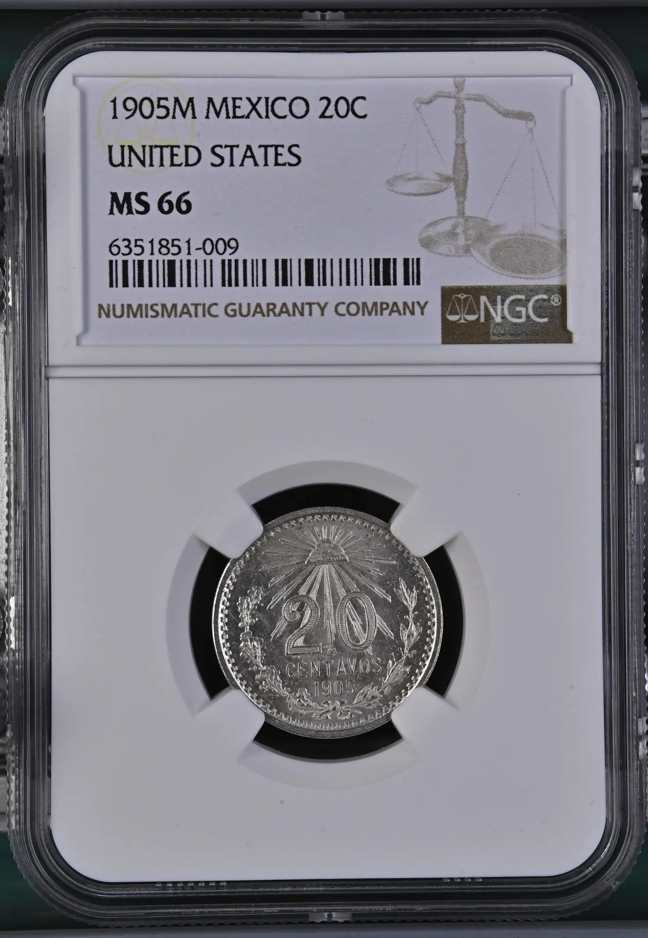 20 Centavo Mexican Coins Modern Silver & Minors Modern Silver & Minors 20 Centavo 1905 M NGC MS66 0133570 Modern Silver & Minors 20 Centavo 1905 M NGC MS66 0133570