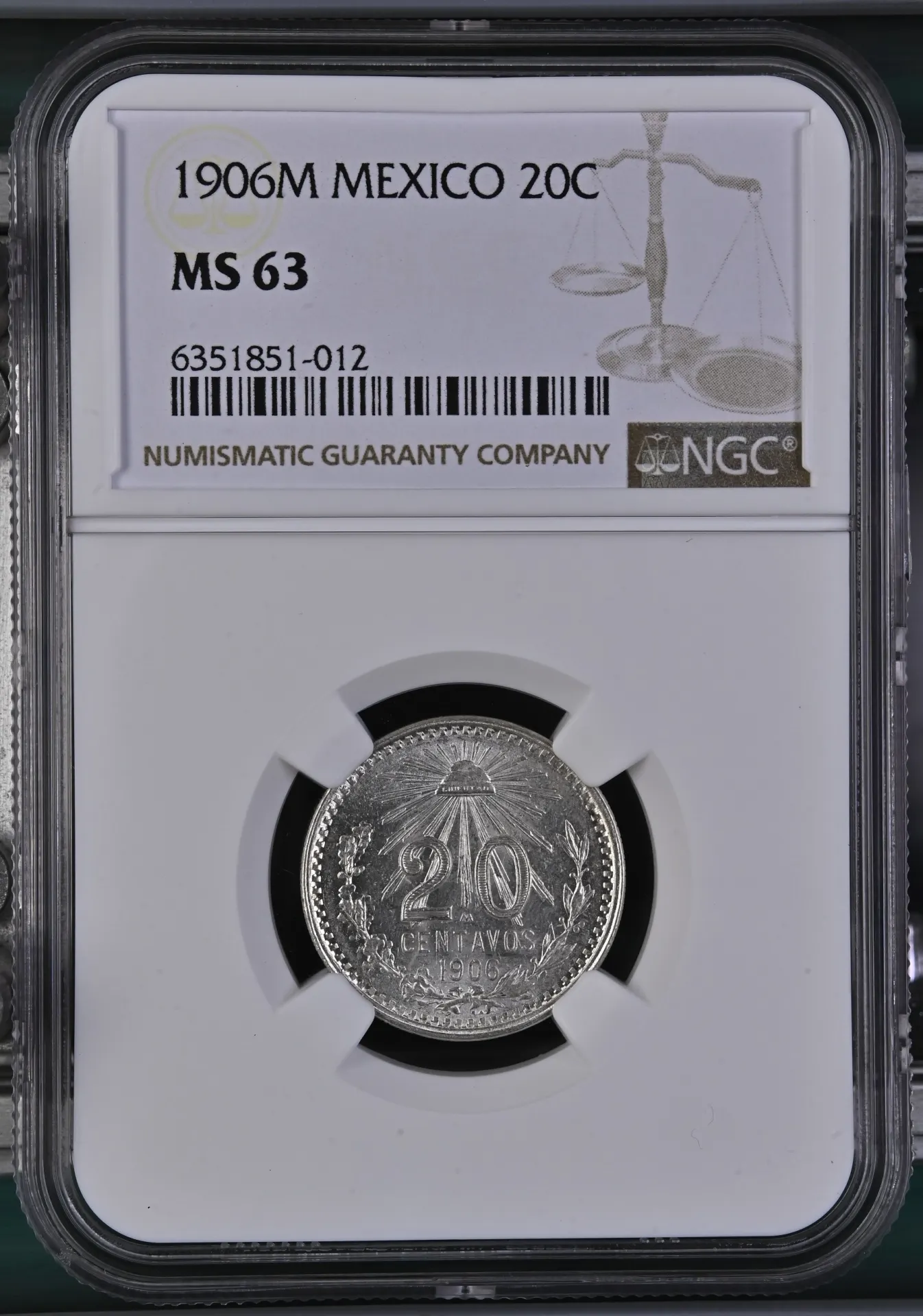 20 Centavo Mexican Coins Modern Silver & Minors Modern Silver & Minors 20 Centavo 1906 M NGC MS63 0133572 Modern Silver & Minors 20 Centavo 1906 M NGC MS63 0133572