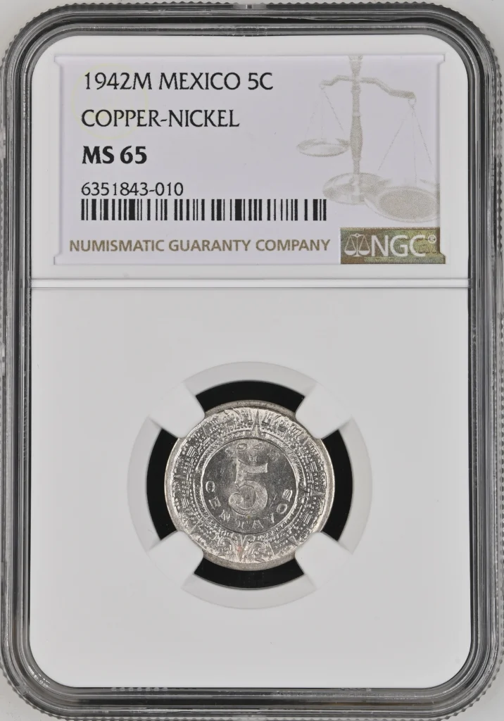 5 Centavo Mexican Coins Modern Silver & Minors Modern Silver & Minors 5 Centavo 1942 M NGC MS65 0133641 Modern Silver & Minors 5 Centavo 1942 M NGC MS65 0133641