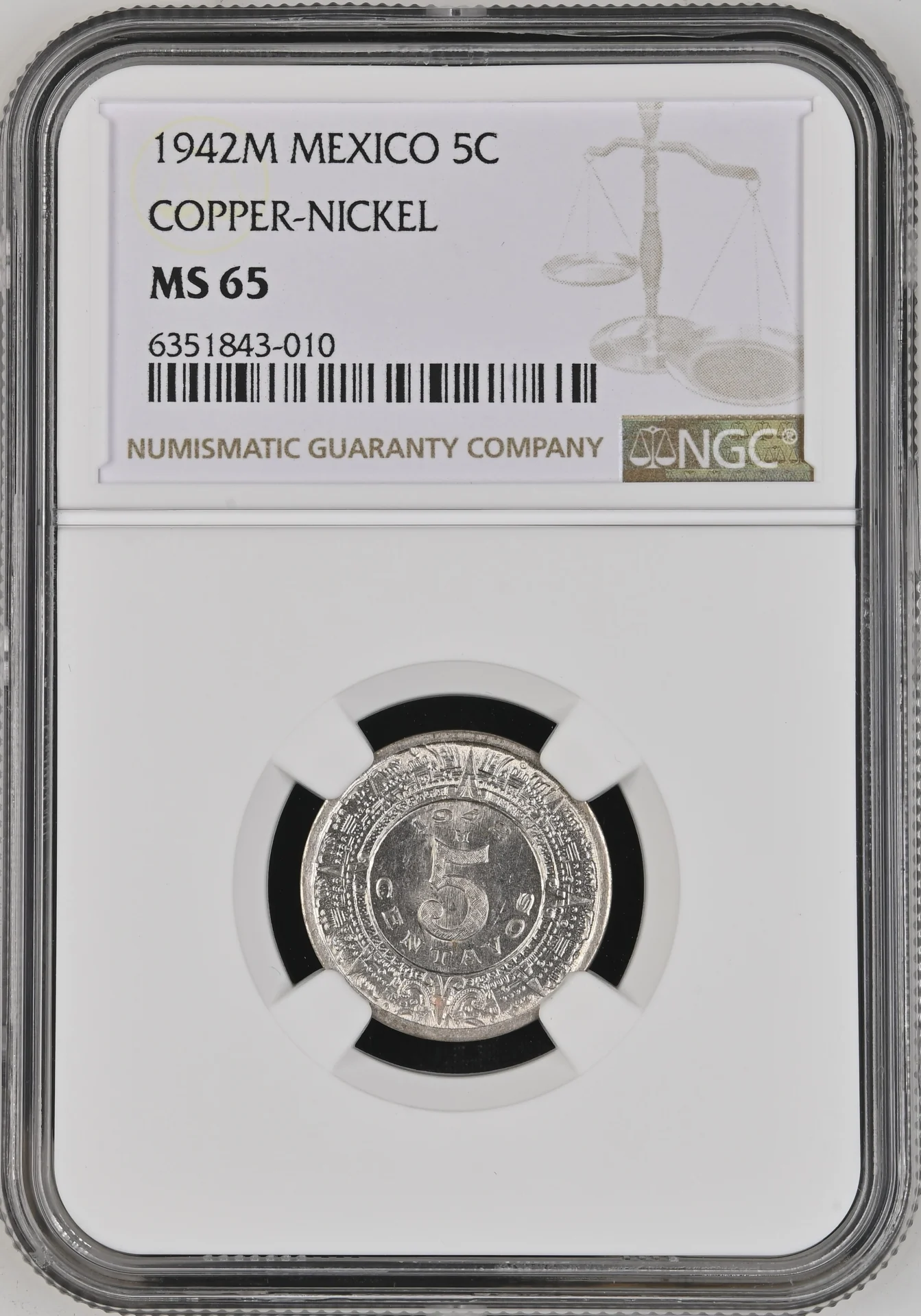 5 Centavo Mexican Coins Modern Silver & Minors Modern Silver & Minors 5 Centavo 1942 M NGC MS65 0133641 Modern Silver & Minors 5 Centavo 1942 M NGC MS65 0133641