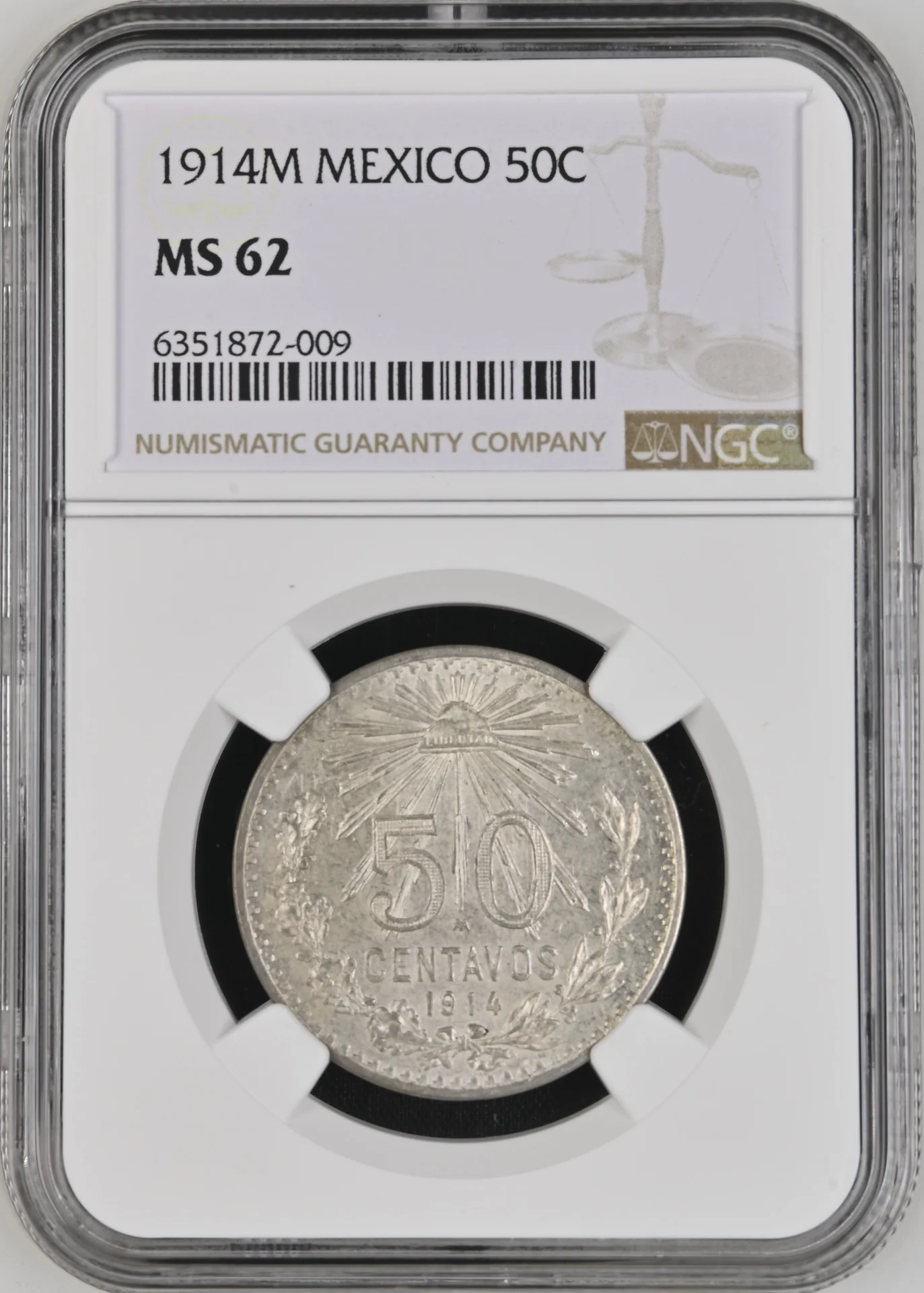 50 Centavo Mexican Coins Modern Silver & Minors Modern Silver & Minors 50 Centavo 1914 M NGC MS62 0133936 Modern Silver & Minors 50 Centavo 1914 M NGC MS62 0133936