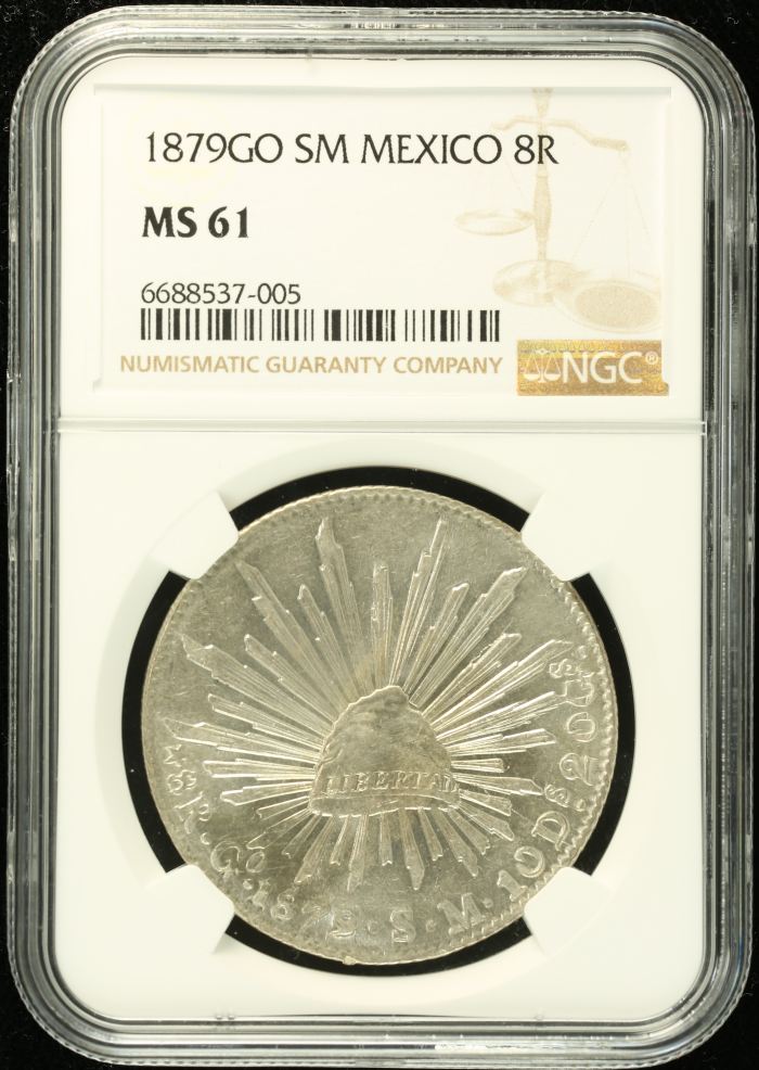 Guanajuato 8 Reales 1879 Go SM NGC MS61 0133119Guanajuato 8 Reales 1879 Go SM NGC MS61 0133119