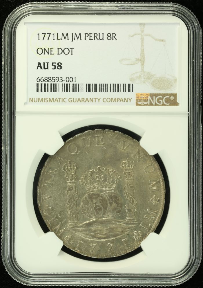 Peru 8 Reales 1771 Lm JM NGC AU58 0133866Peru 8 Reales 1771 Lm JM NGC AU58 0133866